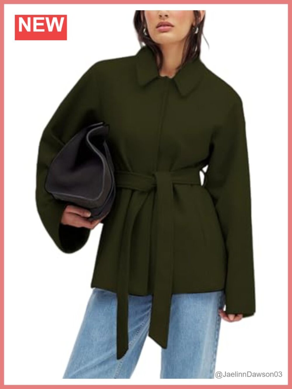 Wool Blend Short Trench Coat Collared Belted Button Jacket